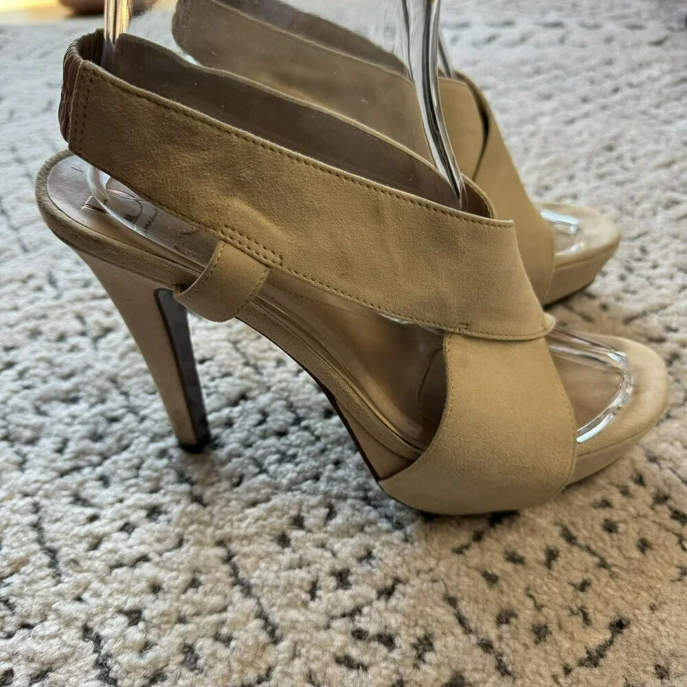 Diane Von Furstenberg Beige Suede Peep-Toe Heels 4.5